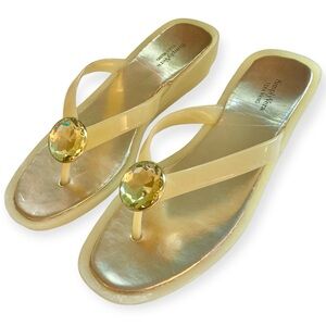 Simply Vera Wang Bauble Jelly Flip Flops Sandals Wedge Pale Yellow Silver Jewel